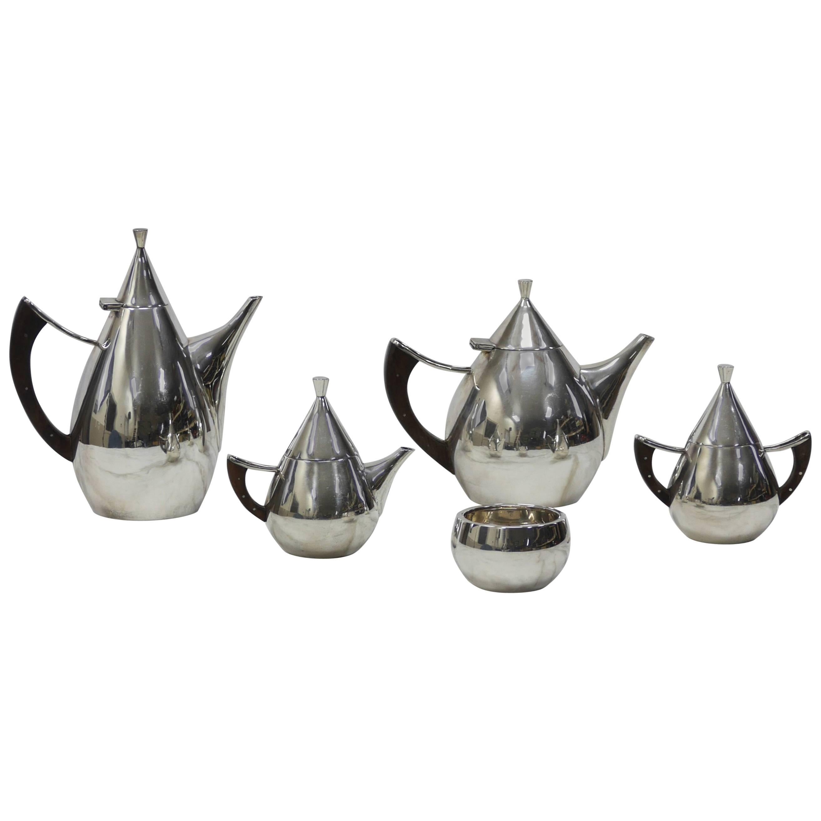 Mid-Century Sterling and Rosewood Tea Service by Bernice Goodspeed For Sale