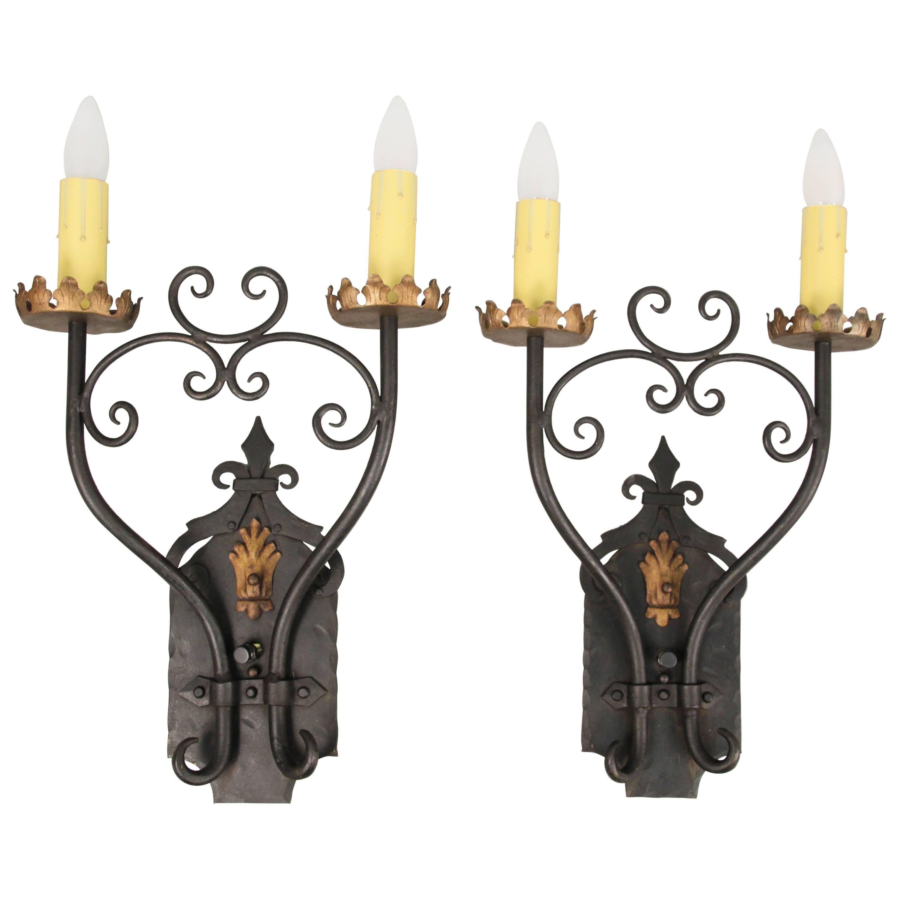 Large-Scale 1920s Wrought Iron Sconces