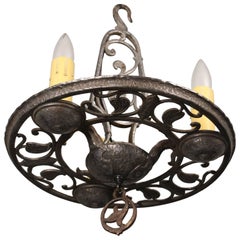 1920s Chandelier with Three-Light with Vine Motif