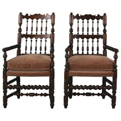 Antique Pair of Two Armchairs with Spindle Backs, circa 1920s