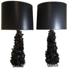 Pair of Spectacular Large Black Quartz Crystal Table Lamps