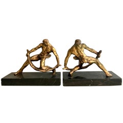 Vintage Pair of Gilt Sculptural Male Muscular Bookends