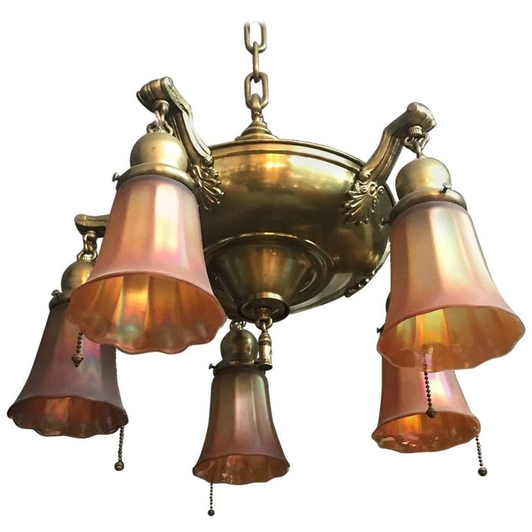 Art Glass and Brass Light Fixture For Sale at 1stdibs