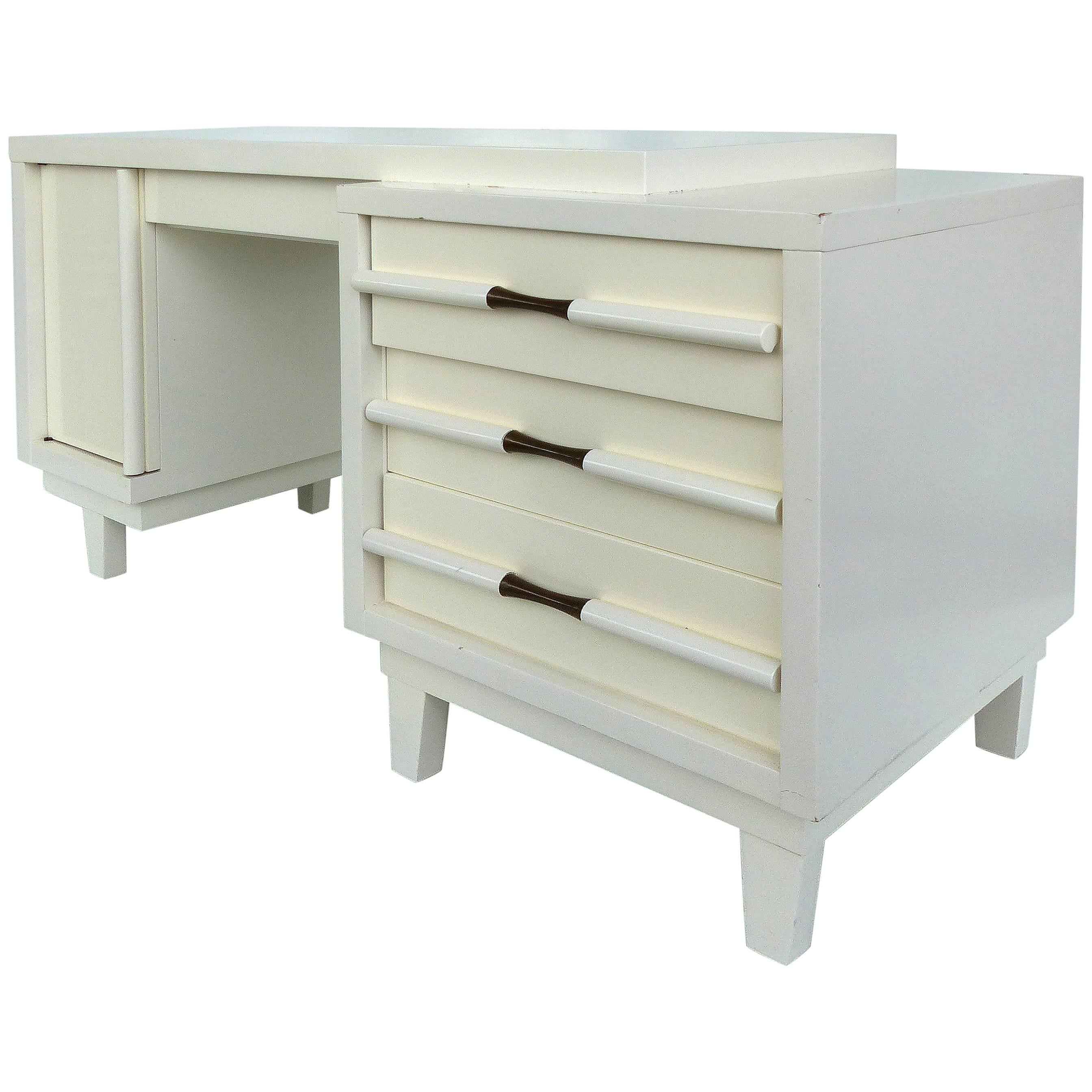 Mid-Century Modern Ivory Lacquered Desk from a South Beach Estate