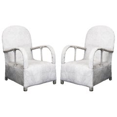 Pair of White African Hand Beaded Nigerian Yoruba Tribal Armchairs