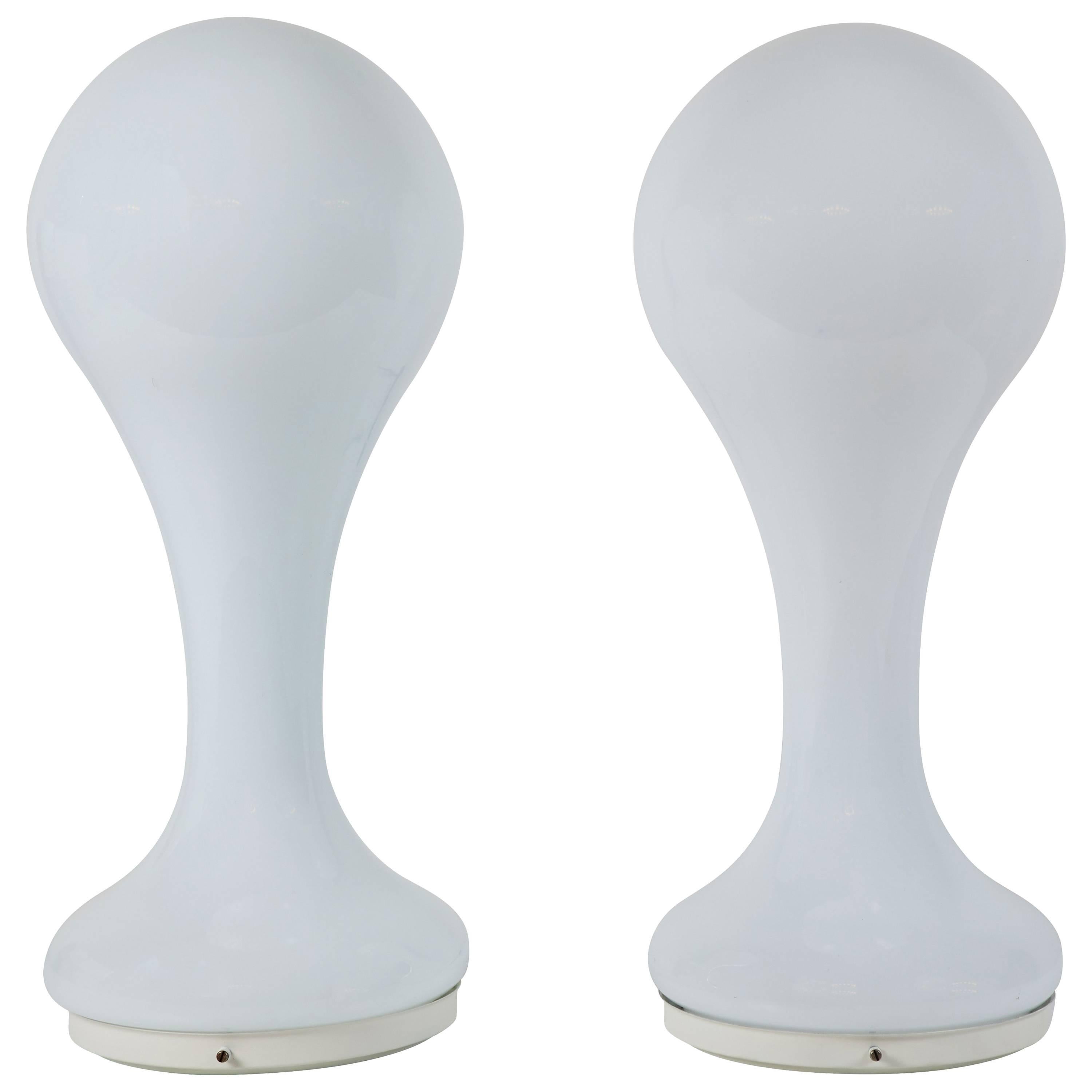 Two Milk Glass Mazzega Table Lamps