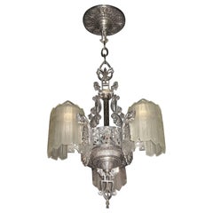 Antique Glorious Three Shade Art Deco Chandelier, Late 1920s
