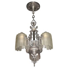 Glorious Three Shade Art Deco Chandelier, Late 1920s