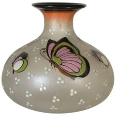 Multilayer Scailmont Enamelled Art Glass Vase with Butterflies, Belgium