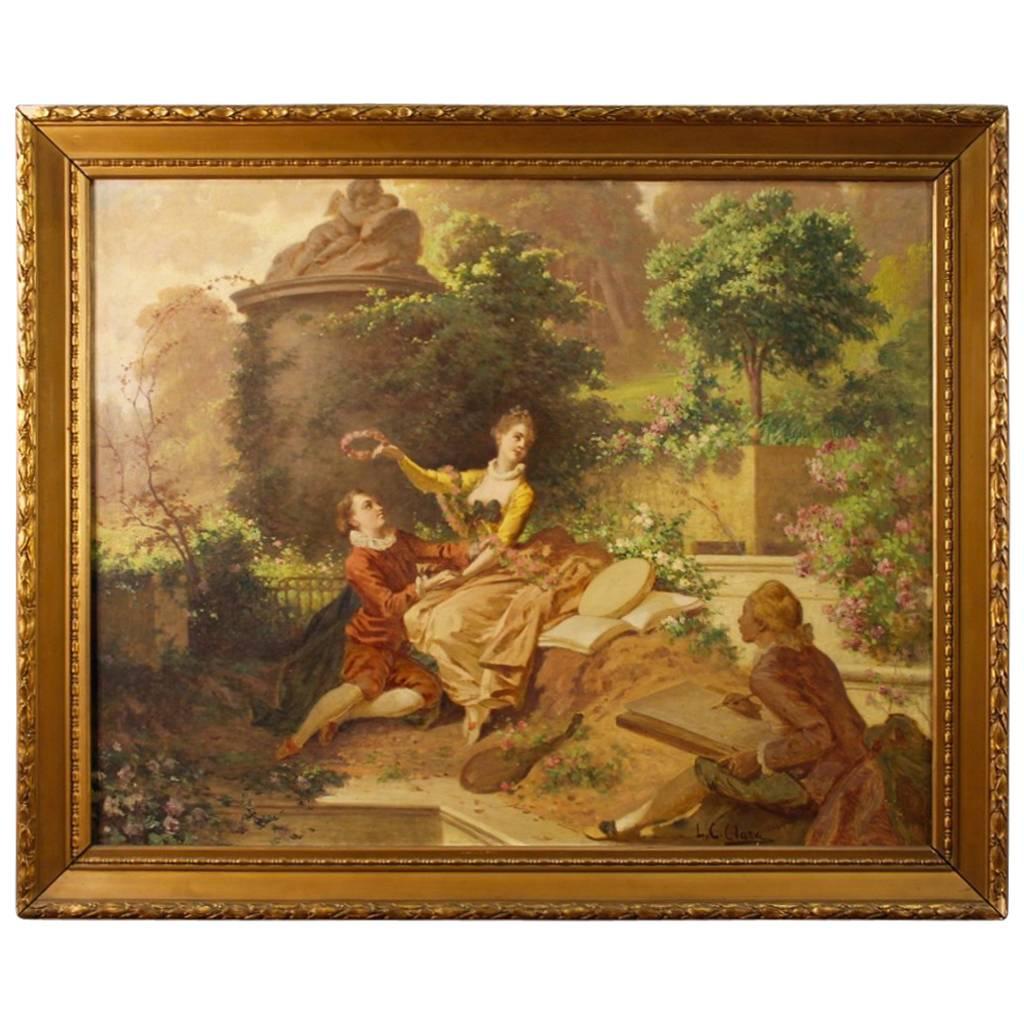 19th Century Italian Signed Painting Romantic Scene with Characters