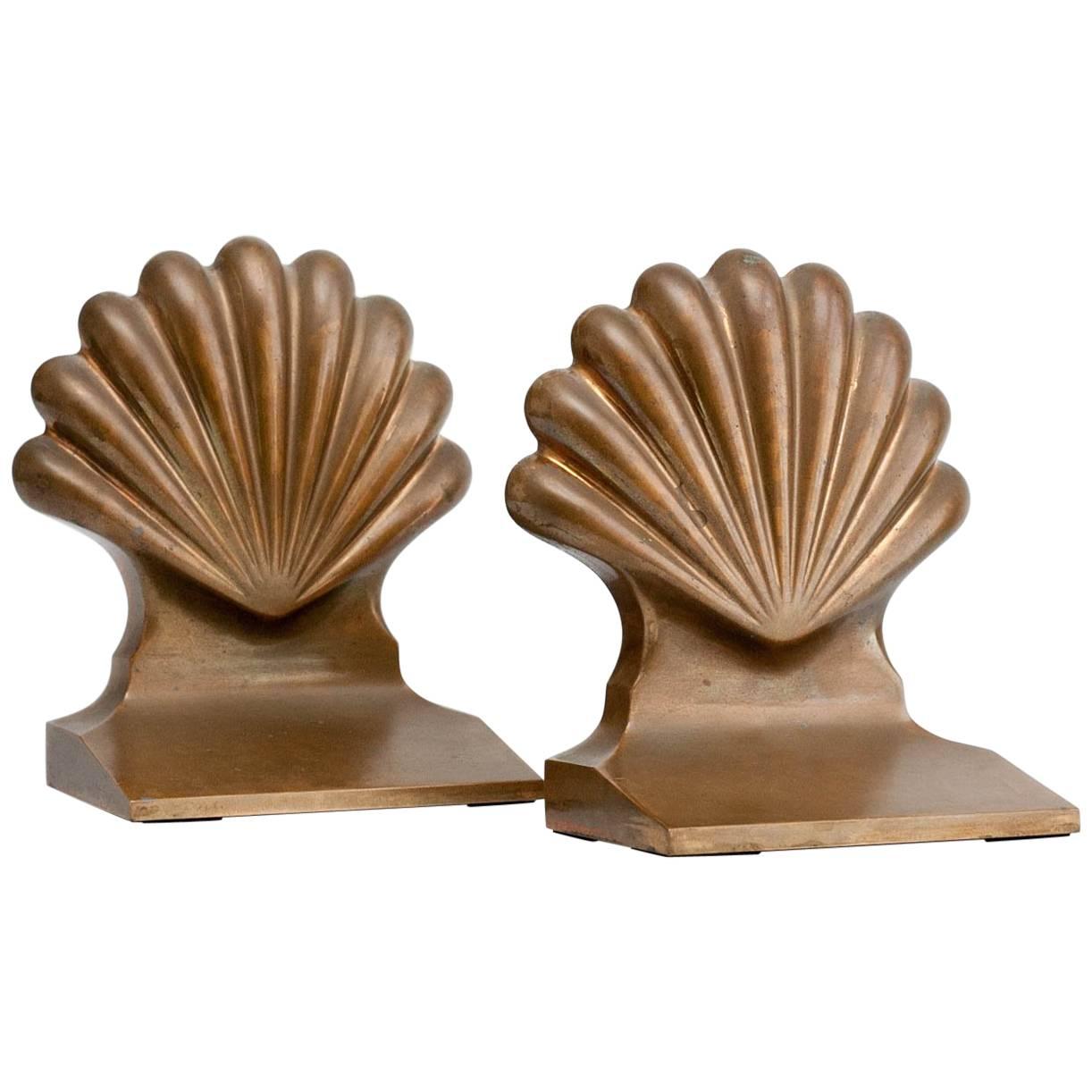 Pair of 1930s Solid Brass Shell Bookends