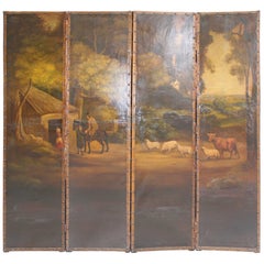Antique 19th Century English Four Leave Screen