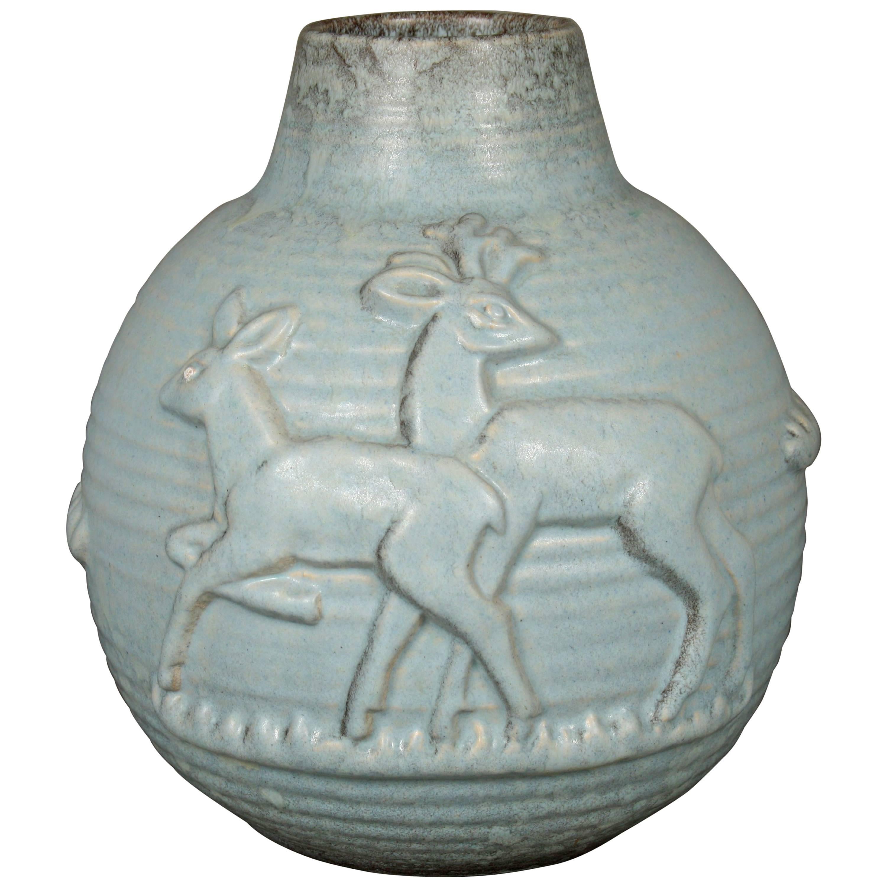 Michael Andersen Stoneware Vase with Light Blue Glaze, 1930s from Denmark For Sale