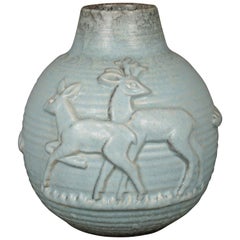 Michael Andersen Stoneware Vase with Light Blue Glaze, 1930s from Denmark