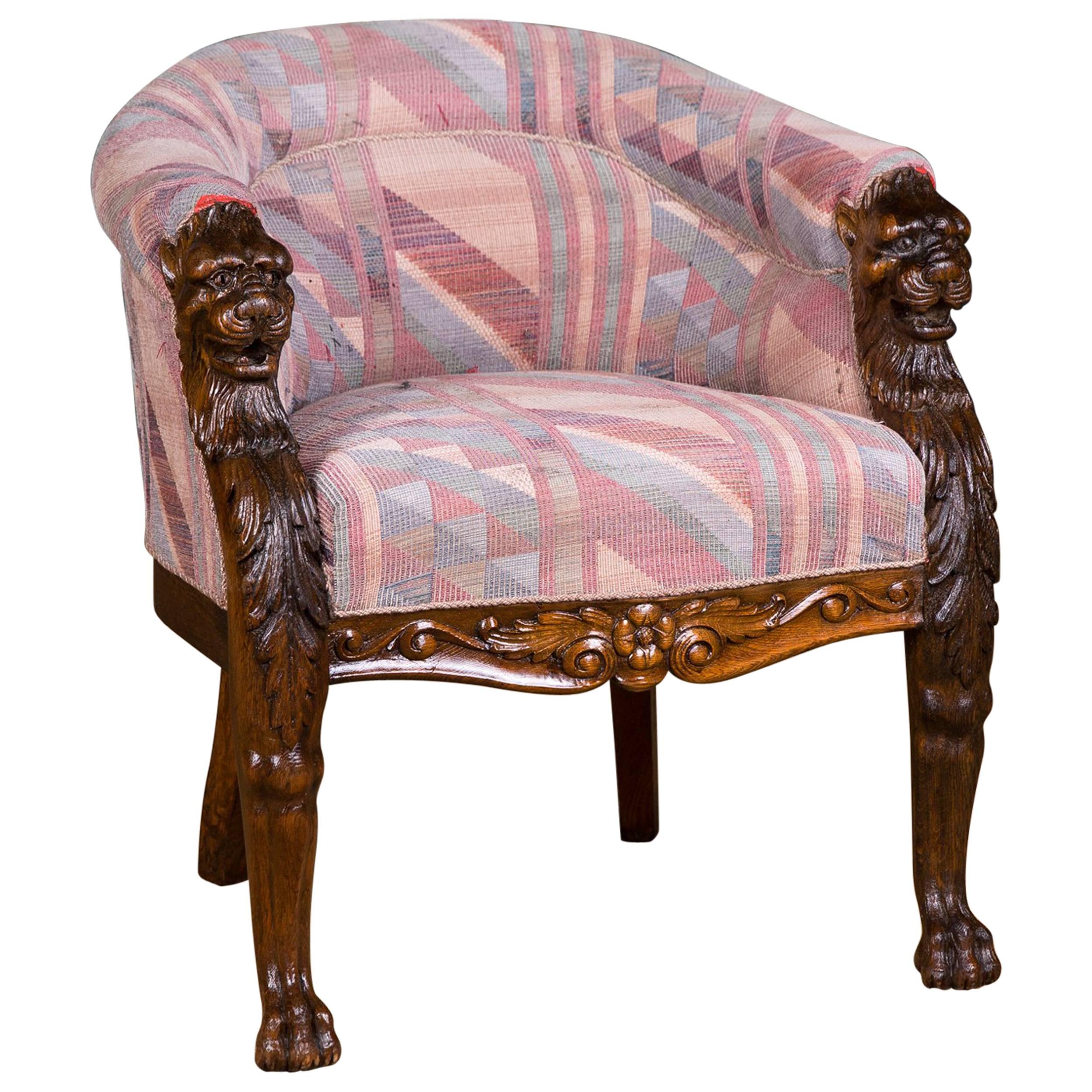 19th Century, Neo Renaissance Chair with Lion Head, circa 1850-1870
