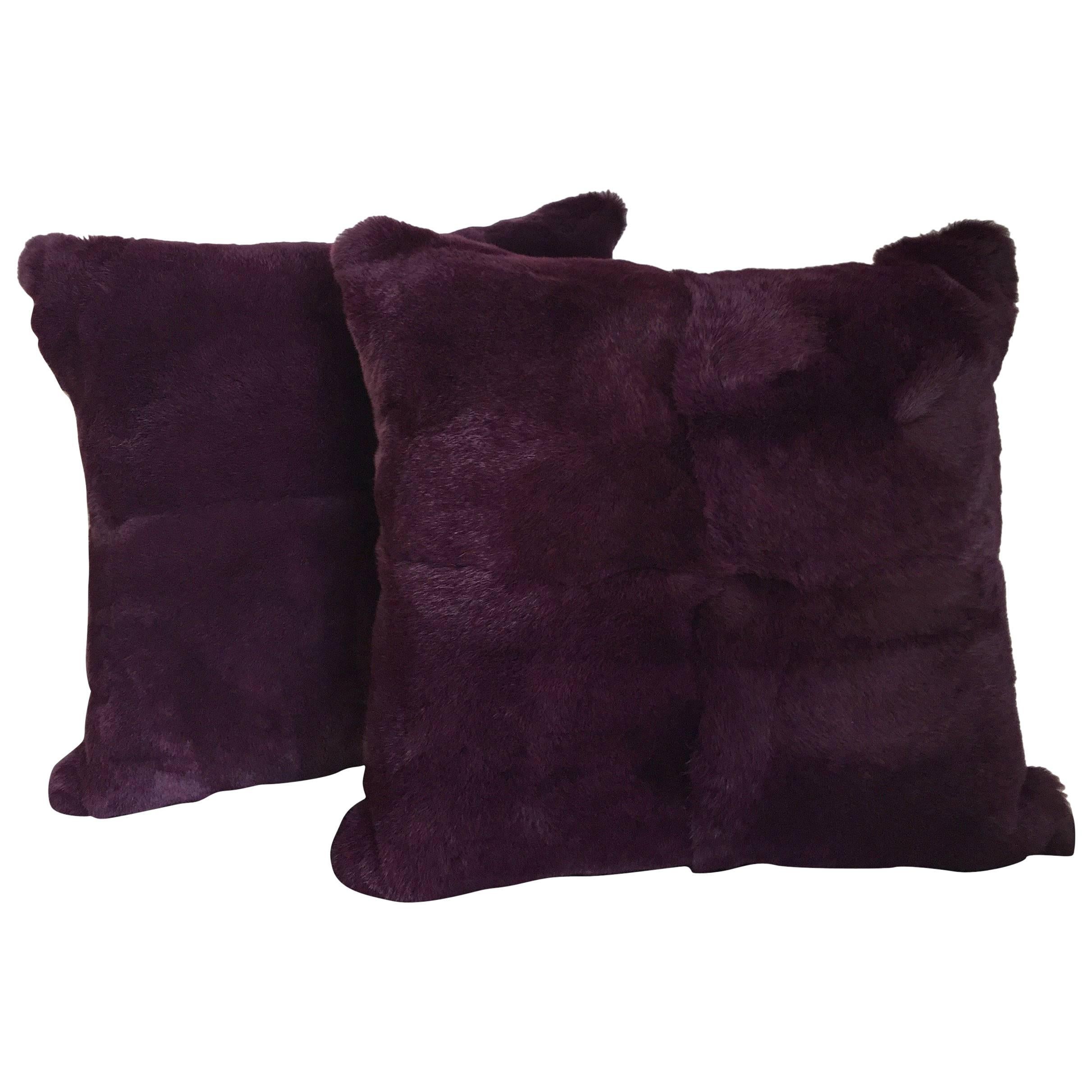 Rex Rabbit Fur Cushions Color Purple Silk Satin Color Green