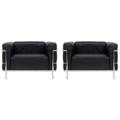 Pair of LC3 Le Corbusier Black Poltrona Lounge Chairs