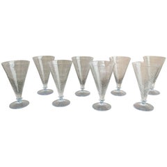 Used Art Deco Eight Cracquele Glass Glasses with Light Blue Base