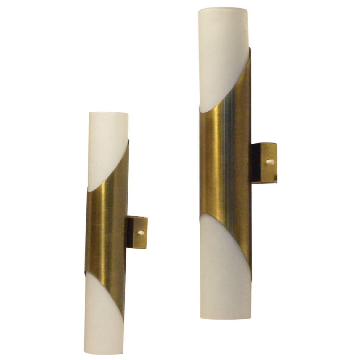 1970s German Vintage Design, Brass and Glass Neuhaus Wall Sconces Lamps