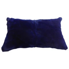 Cushion Rex Rabbit Fur and Silk Taffeta Colour Midnight Blue