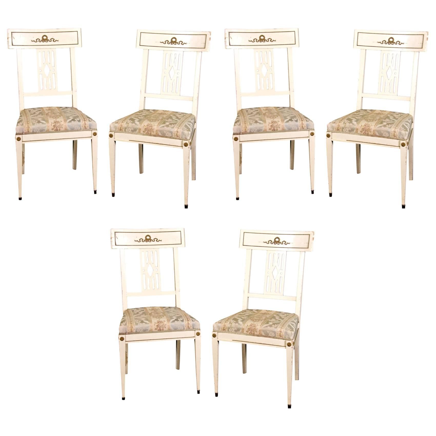 Swedish Gustavian Bellman Dining Chairs, Set of Six Late 19th Century, white 