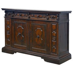 Antique 17th Century Richly Carved Italian Baroque Walnut Credenza or Buffet
