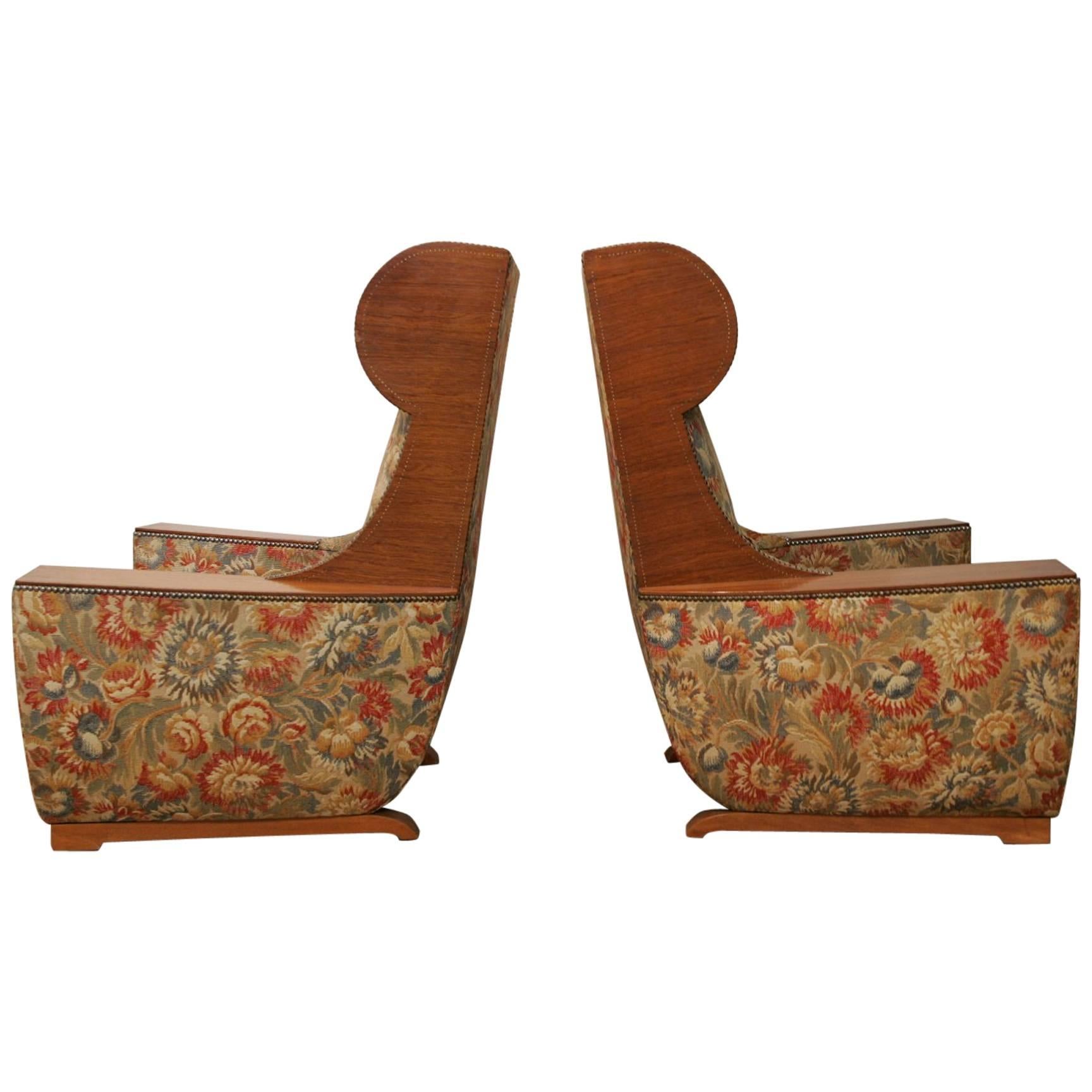 Spectacular Andre Sornay Pair of Art Deco Armchairs For Sale