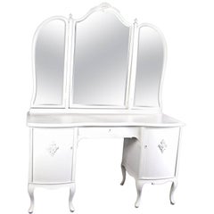 Antique Mirror svedese a tre specchi, tavolo da toeletta curvo dei primi del Novecento