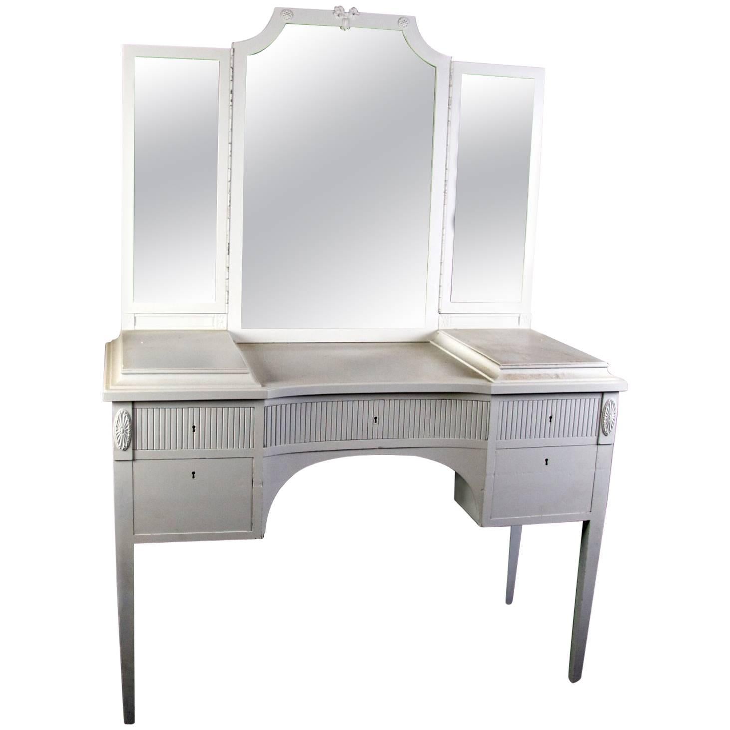 Swedish Gustavian Three Mirror Carved Dressing Table Early 20th CenturyWhite