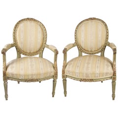 Late 19th Century Antique Swedish Gustavian Carved Gilt Carver Chairs