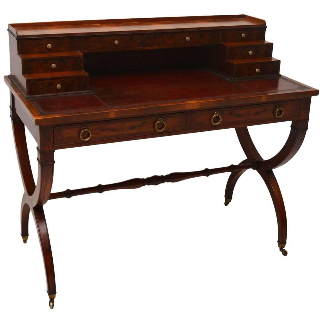  Antique Yew Wood Leather Top Writing Table Desk