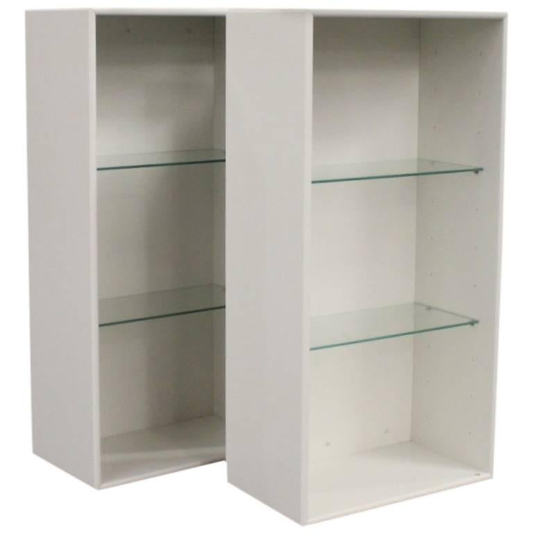 Pair of White Bookcases by Montana with Glass Shelves
