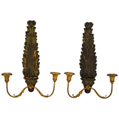 Pair of Italian 1950s Palladio Wood and Gilt Iron Neoclassical Wall Sconce