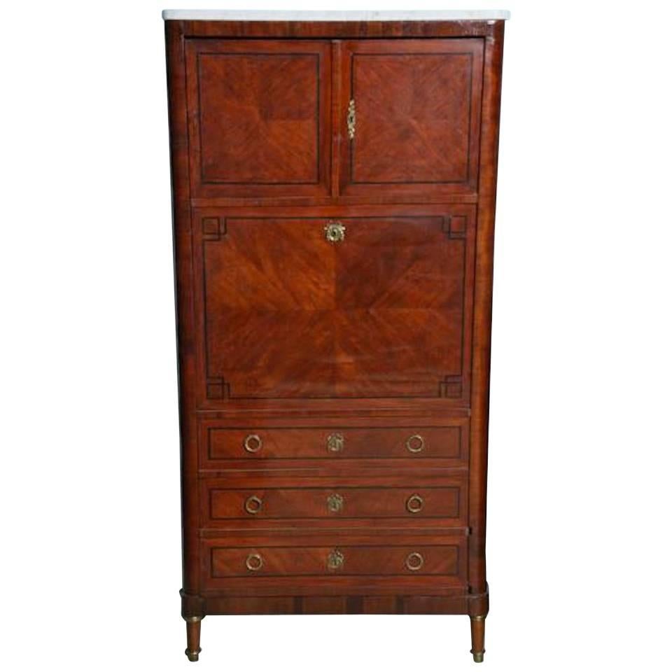 A truly unique luxury vanity 3-drawer dresser cabinet, reduced from $12,800.
A rare 19th century French vanity 3 drawer' cabinet converted from a Louis XVI drop front French secretaire D'Abattant, finest mellow mahogany marquetry inlay with black