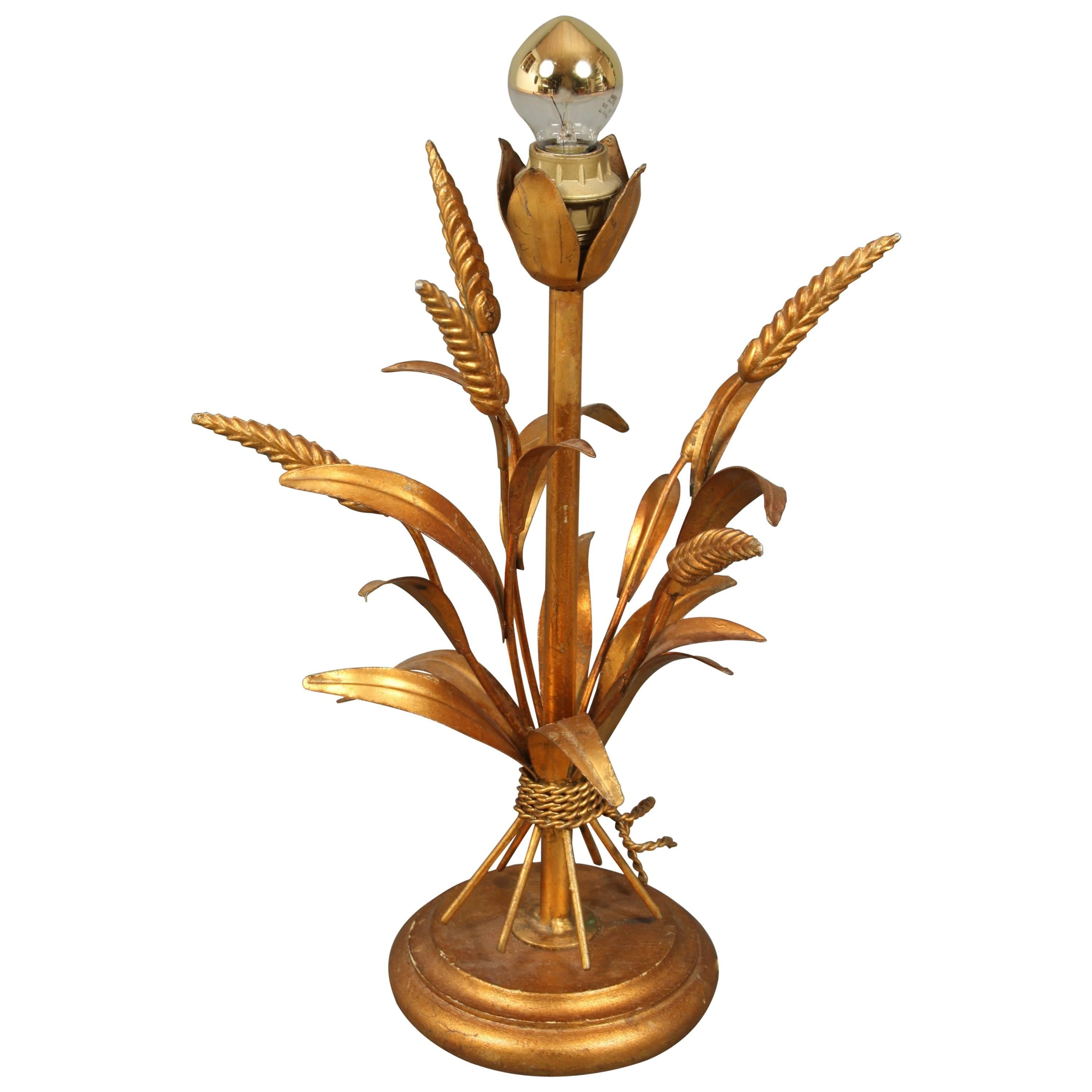 Mid-20th Century Gilded Wheat Sheaf Table Lamp For Sale