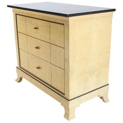Three-Drawer Granite Top Bleached Burl Wood Bachelor Chest Dresser