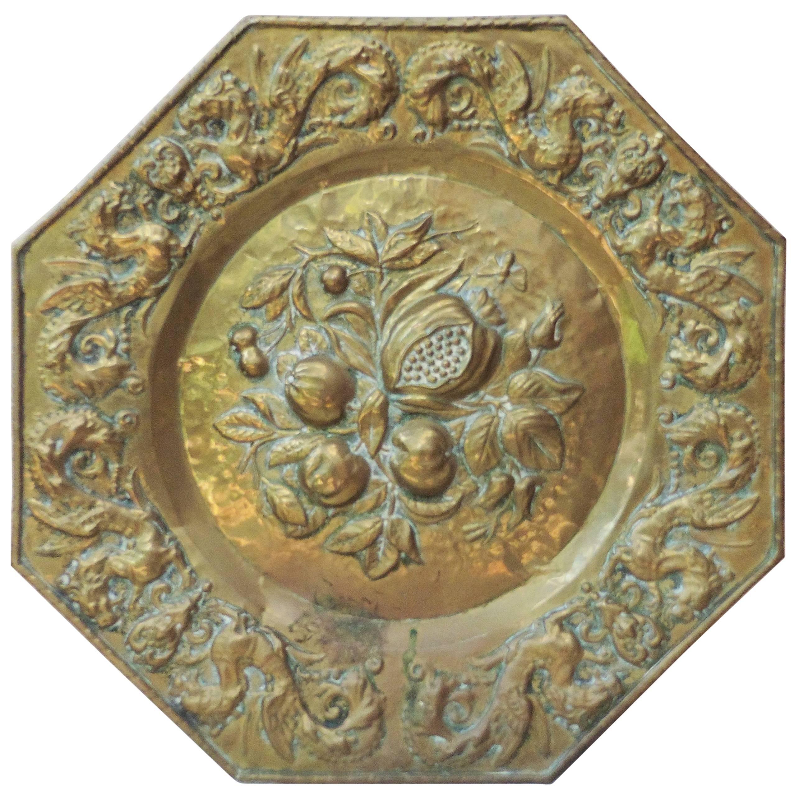 French Oversize Brass Fruits Platter, circa 1890