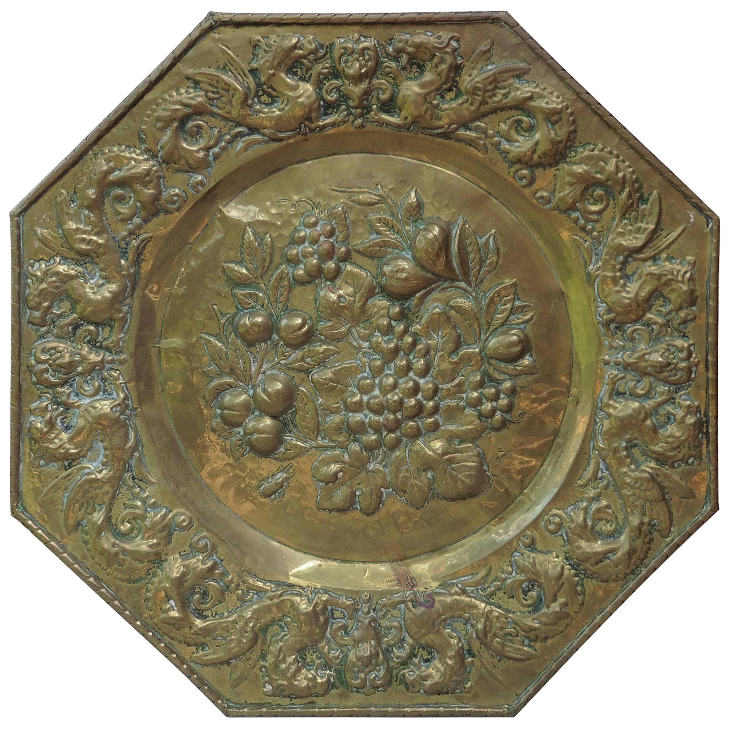 French Oversize Brass Fruits Platter, circa 1890 For Sale
