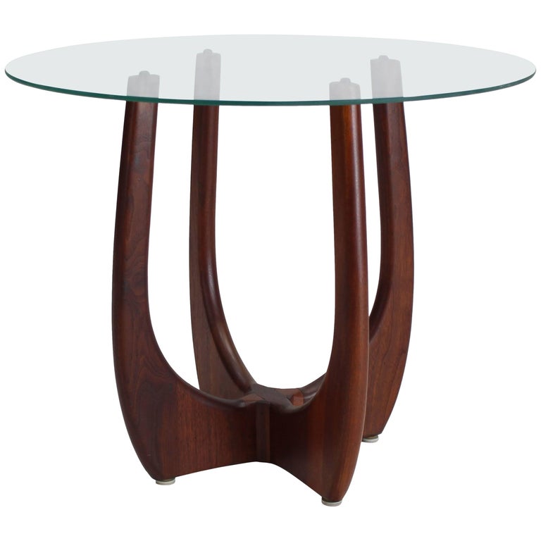 Round Glass Top Oiled Walnut Base Side Centre End Table Pedestal at 1stDibs