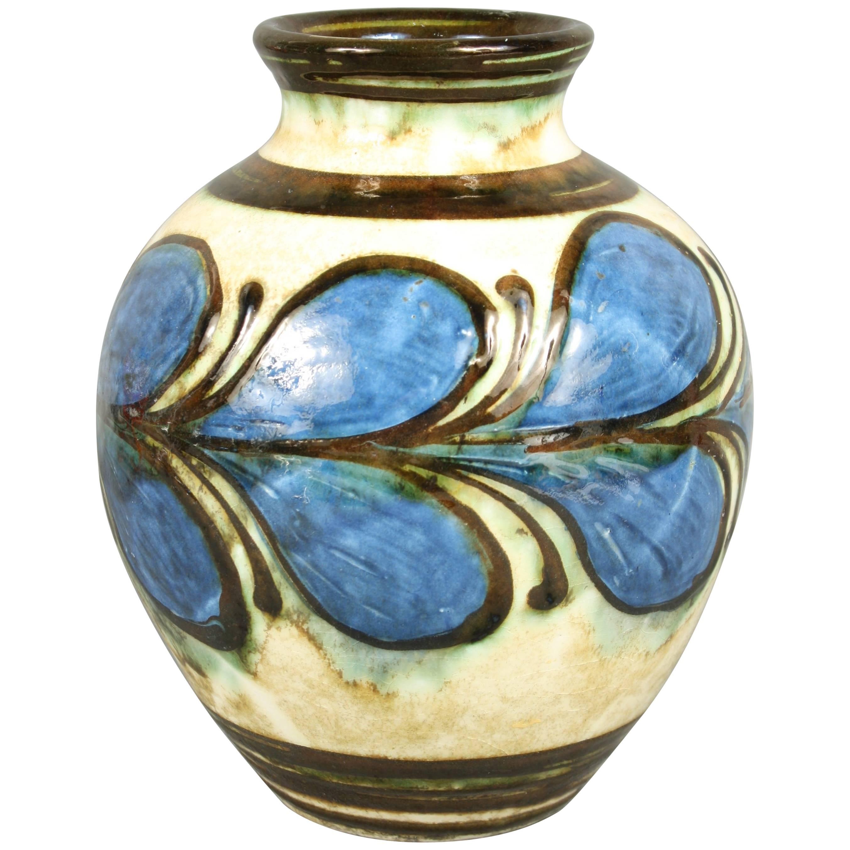 Kähler, HAK, Glazed Stoneware Vase, 1930s, Blue and White, Denmark For Sale