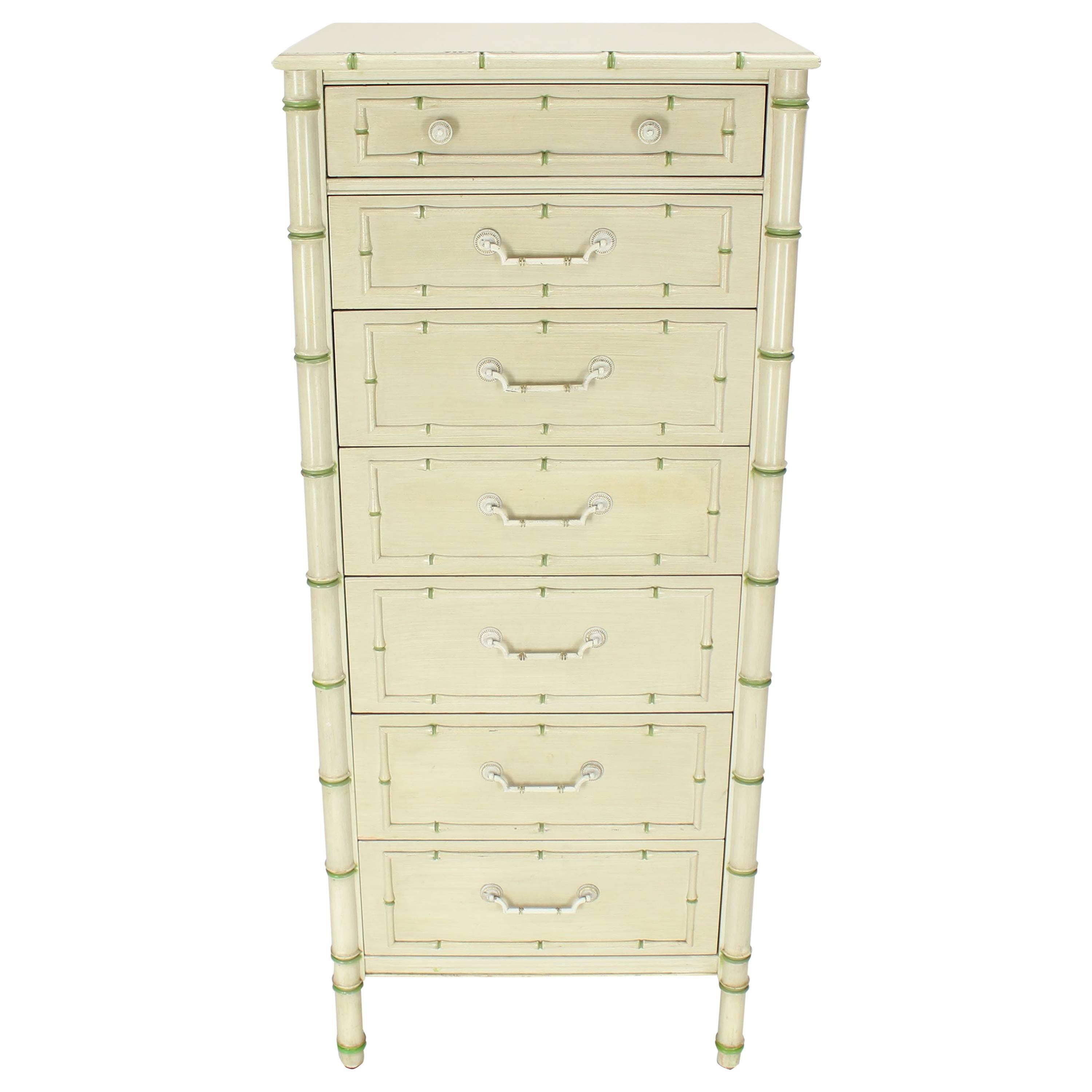 Tall Faux Bamboo Decorated Seven Drawers Lingerie High Chest Dresser