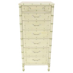 Vintage Tall Faux Bamboo Decorated Seven Drawers Lingerie High Chest Dresser