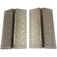 Pair of Chrome and Textured Glass Sconces