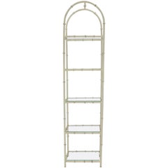 Arc Top Faux Bamboo White Lacquer Tall Narrow Glass Shelves Etagere