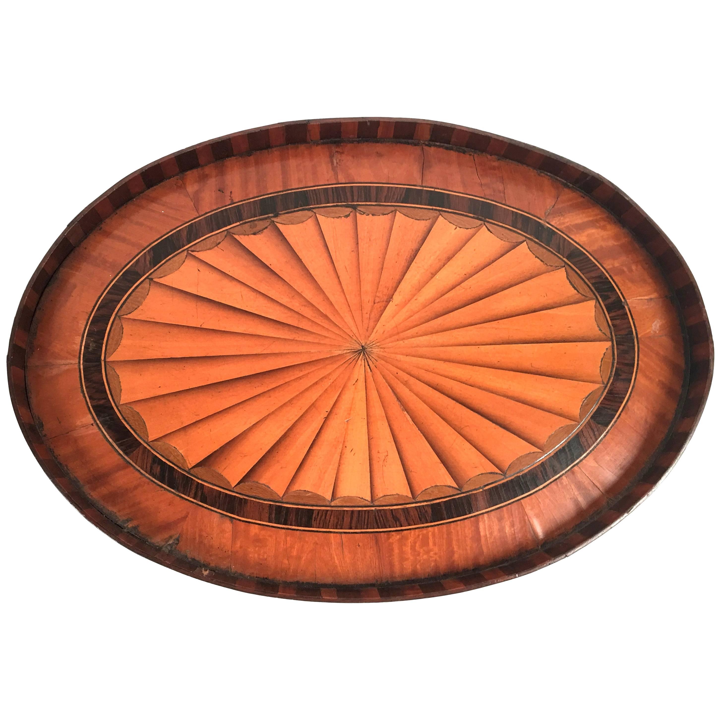 George III Satinwood and Mahogany Marquetry Oval Tray