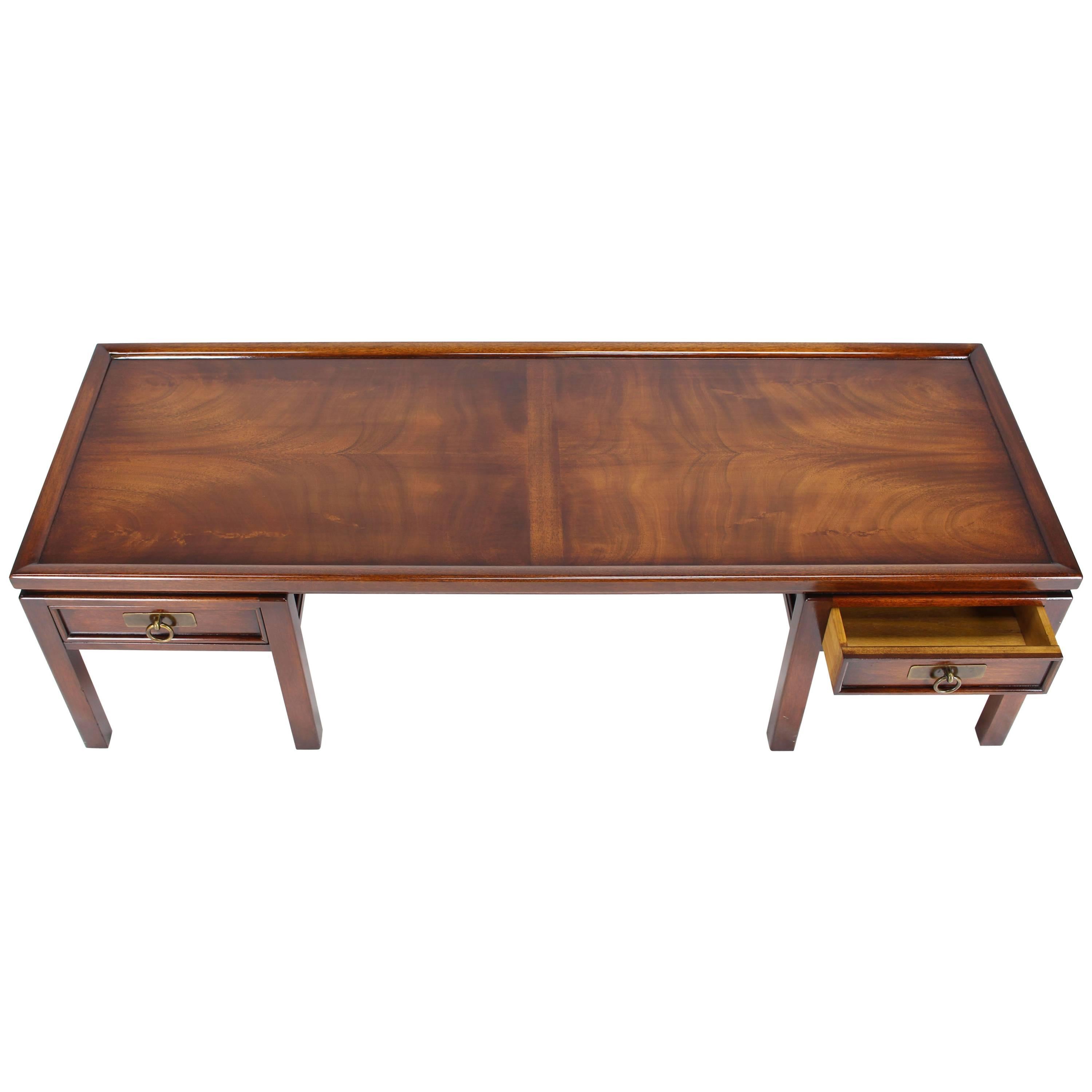 Mahogany Double Pedestal Two Drawers Rectangular Coffee Table For Sale