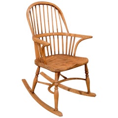 Antique Windsor Rocking Chair Ash & Elm, Crinoline Stretcher, English circa 1870