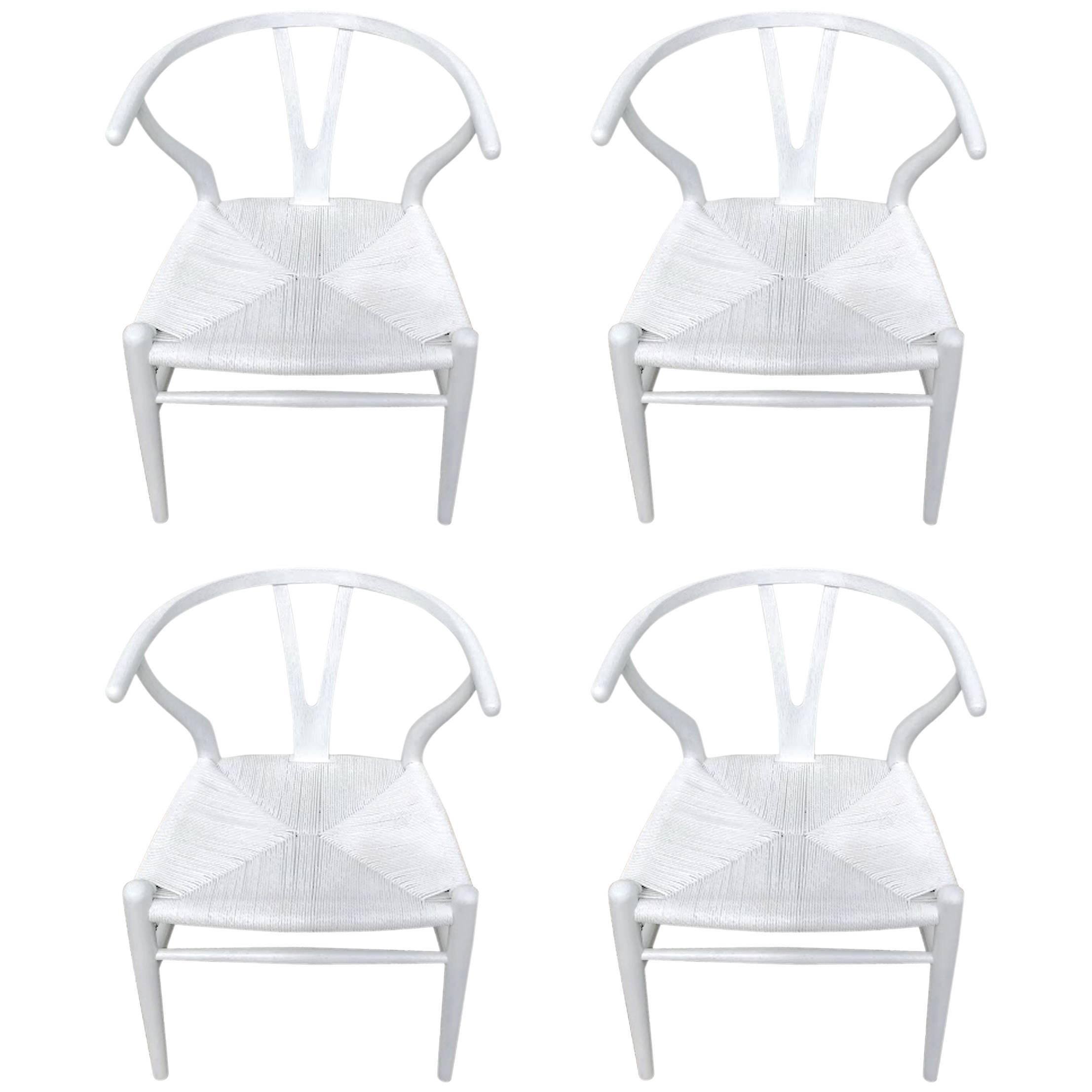 Set of Four Hans Wegner Wishbone Chairs, CH24 in White