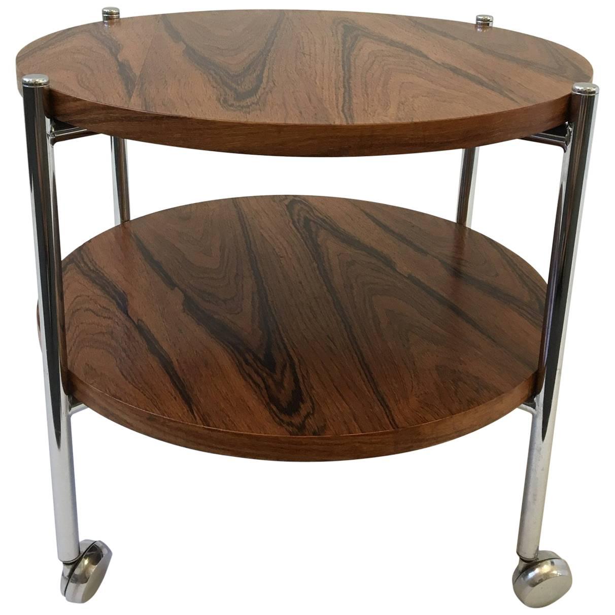 Rosewood and Chrome Two-Tier Folding Side Table  For Sale