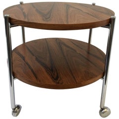 Rosewood and Chrome Two-Tier Folding Side Table 
